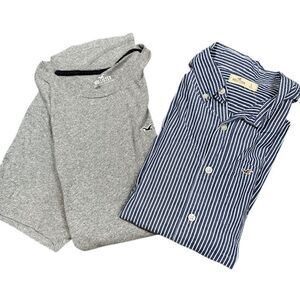 Hollister Men's Bundle Vintage Button Front Gray Short Sleeve Tee Size Large